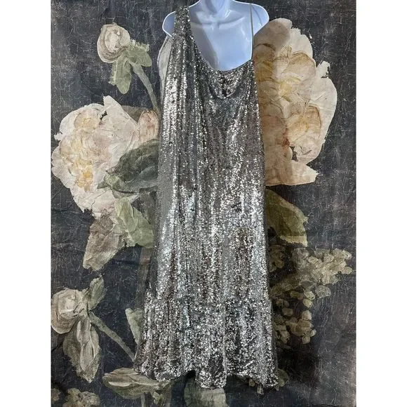 New Anthropologie Maeve One-Shoulder Sequin Dress Size XL